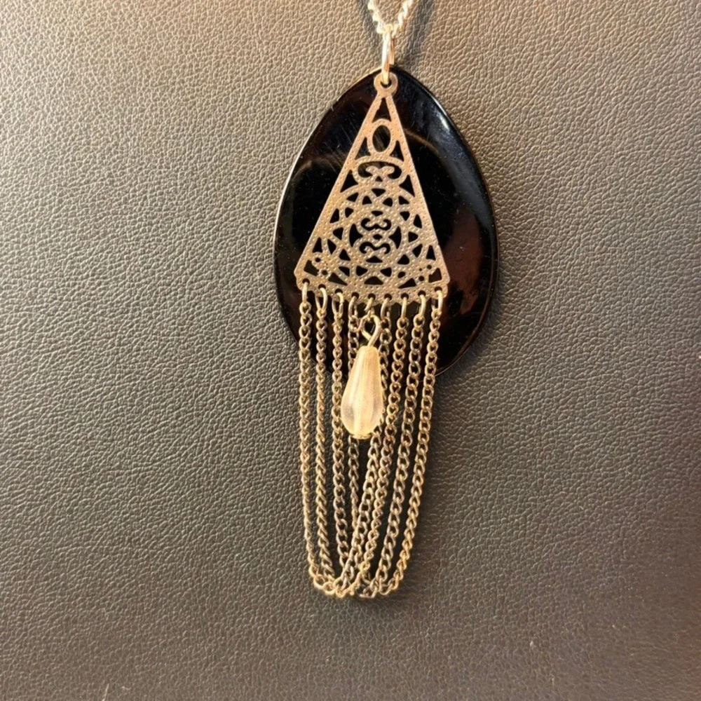 Filigree Tassel Necklace Black Silver Teardrop Goth Whimsygoth Boho Witchy